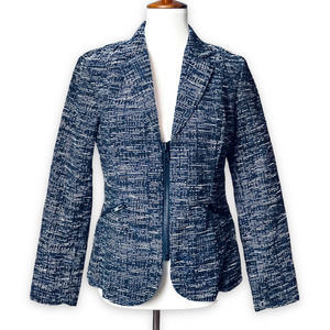 CAbi Women's Blue Midnight Mingle Tweed Textured Zip Up Blazer Jacket Size 8